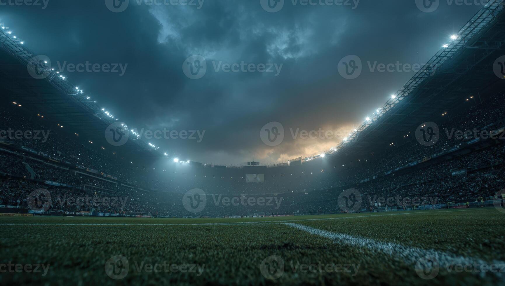 Football stadium at night with dramatic lighting